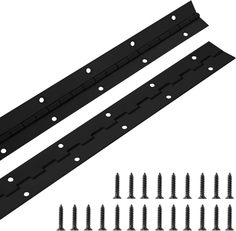 FVSEC 2 Pack Piano Hinge 20 Inch x 1.2 Inch Heavy Duty Stainless Steel Black Continuous & Piano Hinges for Cabinets Boat Marine Door, 0.04" Leaf Thickness 1.2'' Open Width - Image 1